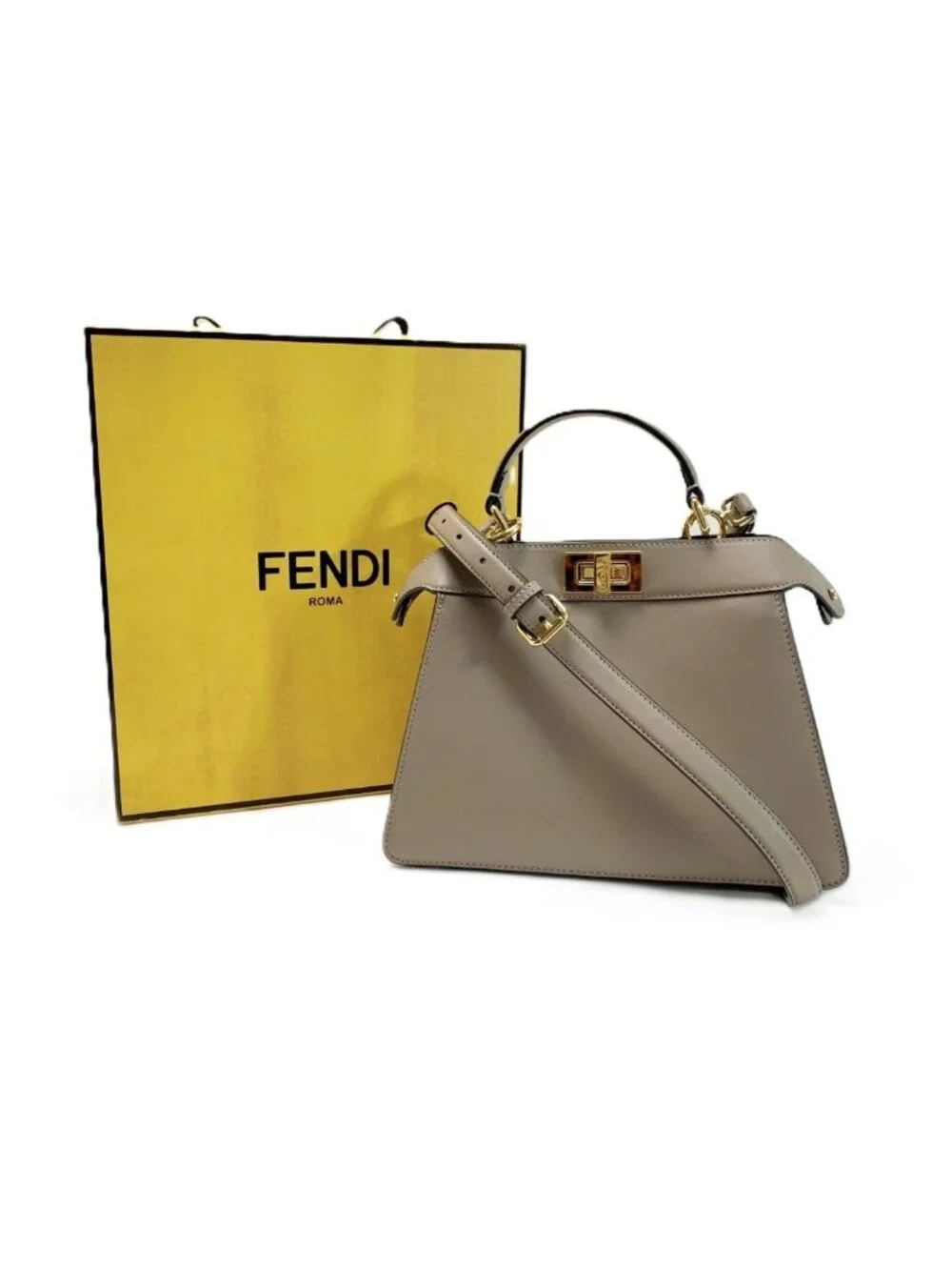 Fendi Handbag Peekaboo Beige Cloth
